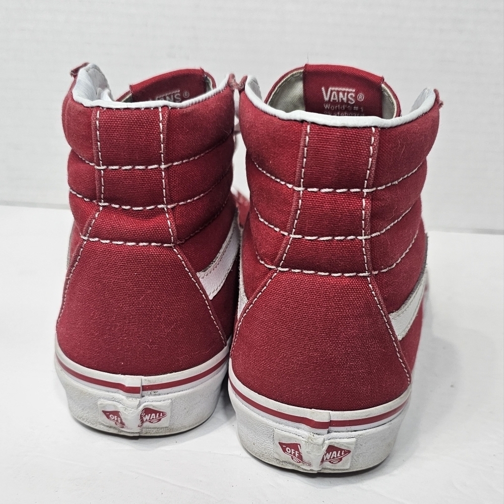 Vans Sk8-Hi High Top Skate Shoes Red Canvas Sneakers Womens Size 8 Lace Up - Picture 6 of 10